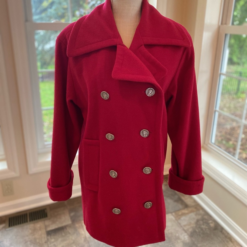 Braetan red wool pea coat